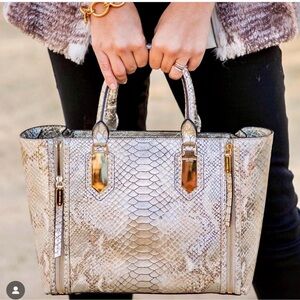 RARE HENRI BENDEL A List Satchel Snakeskin Python Metallic Gold Silver Tote Bag